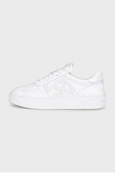 White leather lace-up sneakers