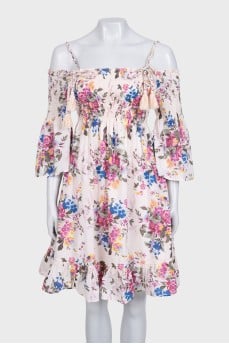Floral print dress with tassels