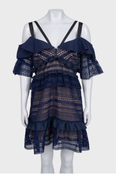 Blue perforated dress with tag