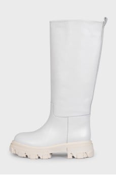High boots made of white leather