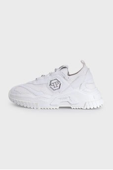 Textile and leather sneakers with printed laces