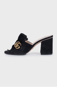 Black suede sandals with logo