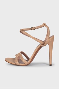 Beige leather stiletto sandals
