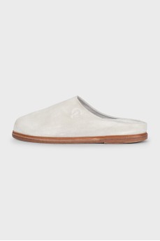 Gray suede clogs