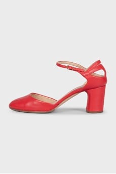 Red leather high heels