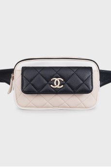 Quilted leather waist bag with logo
