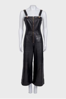 Leather jumpsuit with trousers and pockets
