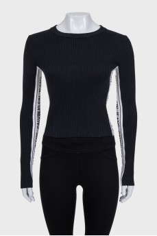 Black jumper with logo and stripes