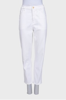 White mom fit jeans with rhinestones