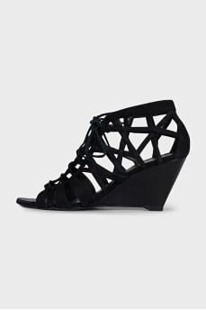 Suede lace-up wedge sandals