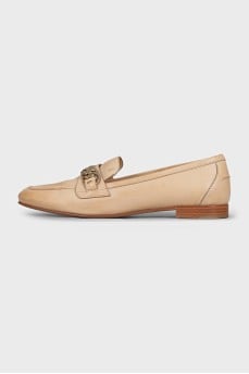Beige embossed leather loafers