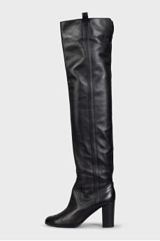 Leather over-the-knee boots with patent toes