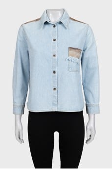 Denim jacket with abstract print