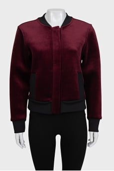 Dark red velvet bomber jacket