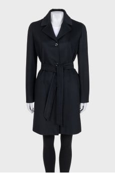 Black coat with belt and pockets