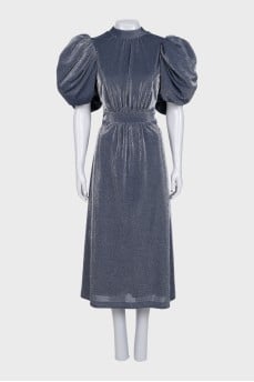 Shiny blue dress with puff sleeves