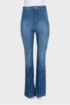 Blue jeans with a crease