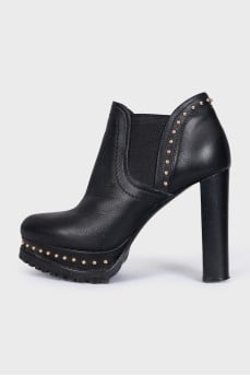 Black ankle boots with rhinestones