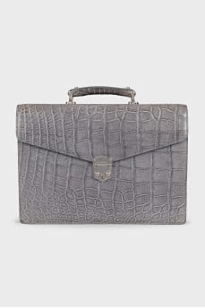Men's gray leather briefcase