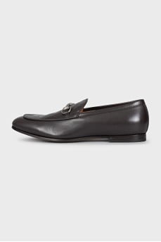 Men's brown leather loafers with embossing