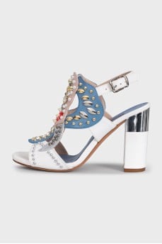 White leather sandals with decoration