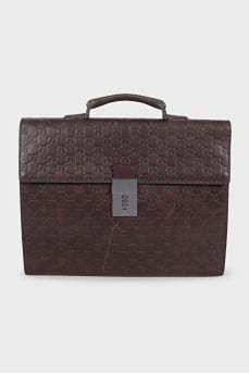 Men's leather briefcase with embossing