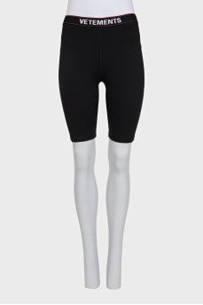 Sports cycling shorts with a logo on the waistband