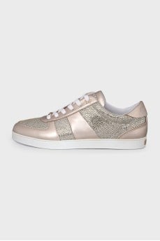 Leather sneakers with embossed logo