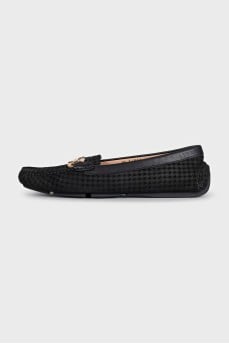 Black houndstooth print loafers
