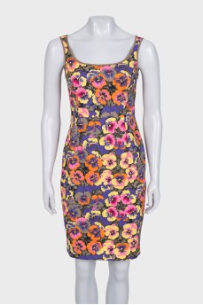 Fitted dress with a bright print and a zipper