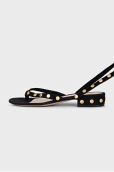 Black suede sandals with rhinestones