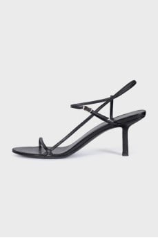 Black leather heeled sandals