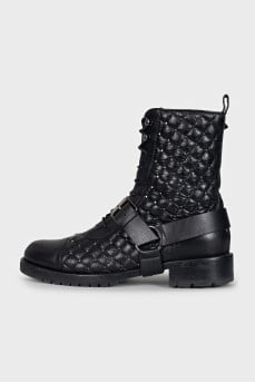 Black leather boots with rhinestones