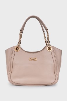 Beige leather shoulder bag