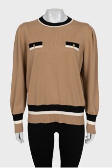 Brown jumper with striped inserts