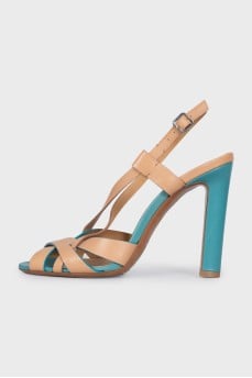 Two-tone leather heeled sandals