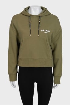 Green cropped hoodie with cutouts