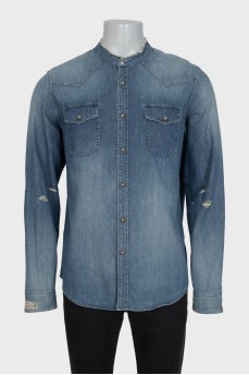 Men's distressed denim shirt