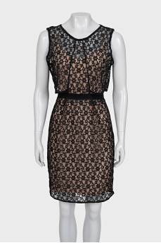 Beige dress with black lace