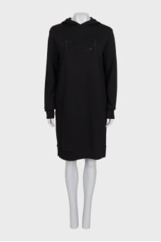 Black dress with a hood and rhinestones