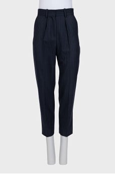 Striped blue wool and cashmere trousers