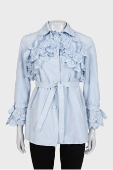 Blue cropped coat with ruffles