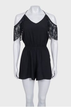 Black jumpsuit with fringe