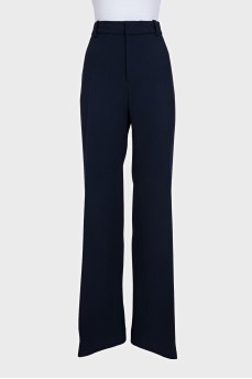 Blue high-waisted straight trousers
