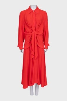 Red silk dress with gathers