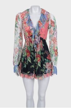 Long sleeve jumpsuit with floral print