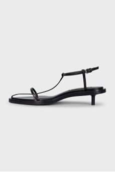 Black leather kitten heel sandals