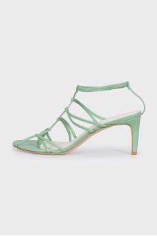 Green leather heeled sandals