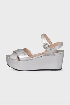 Silver sandals with logo
