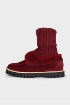 Red loafers with a sock